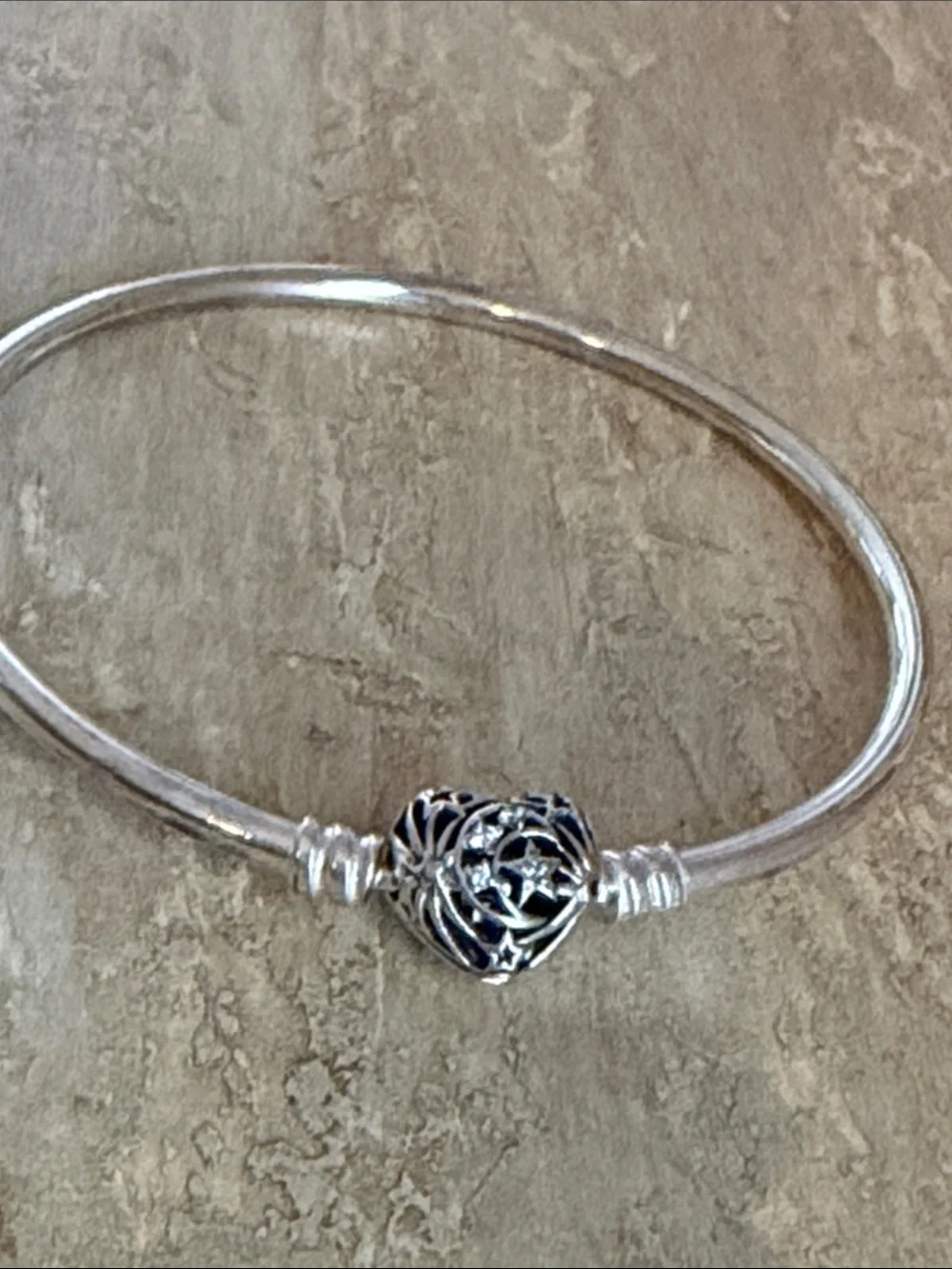 Pandora Sterling Silver Heart Charm Bangle - Silver